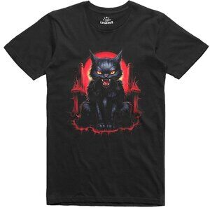 Demon Black Cat T-Shirt | Evil Cat Red Eyes Gothic Shirt | Dark Fantasy Horror